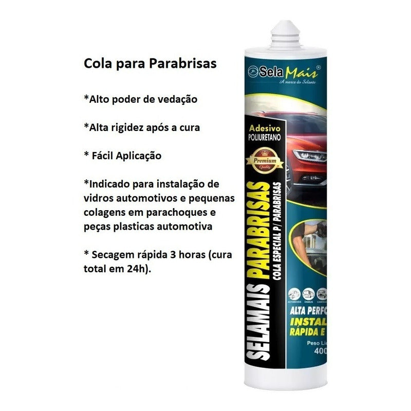 3 Und. Cola Vedação Parabrisa Vidros Automotivos 400g Preto
