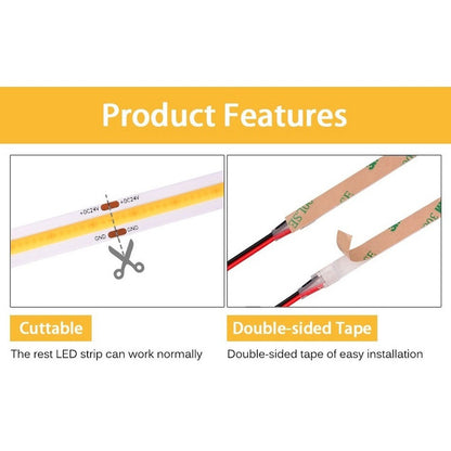 Cob Led Strip 8mm 480 Led/m 6500k 5 Meters