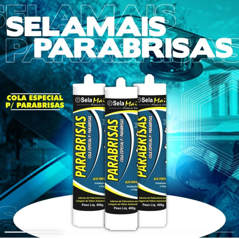 3 Und. Cola Vedação Parabrisa Vidros Automotivos 400g Preto