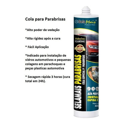 Cola Vedação Para Parabrisa Vidros Automotivos 400g Preto
